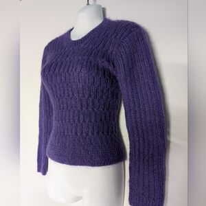 Handmade Knit Purple Women's Textured Crewneck Sweater